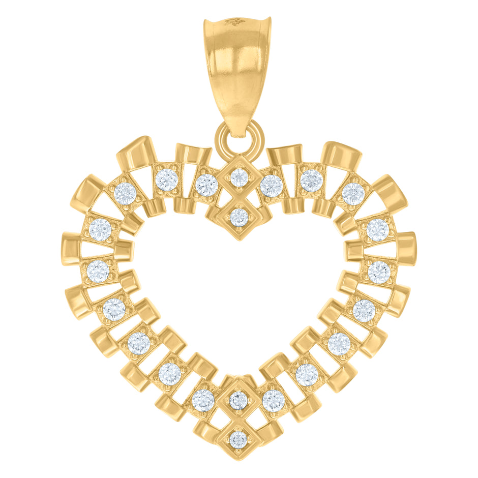10kt Yellow Gold Womens Cubic-Zirconia Heart Charm Pendant