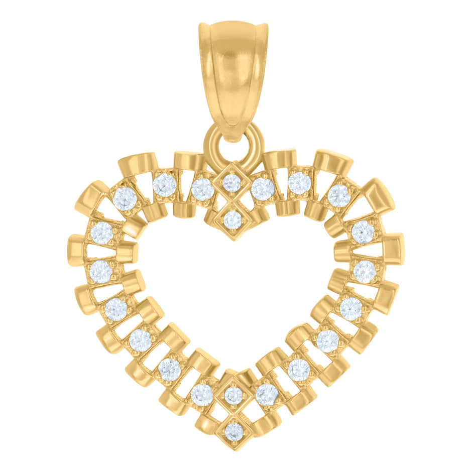 10kt Yellow Gold Womens Cubic-Zirconia Heart Charm Pendant