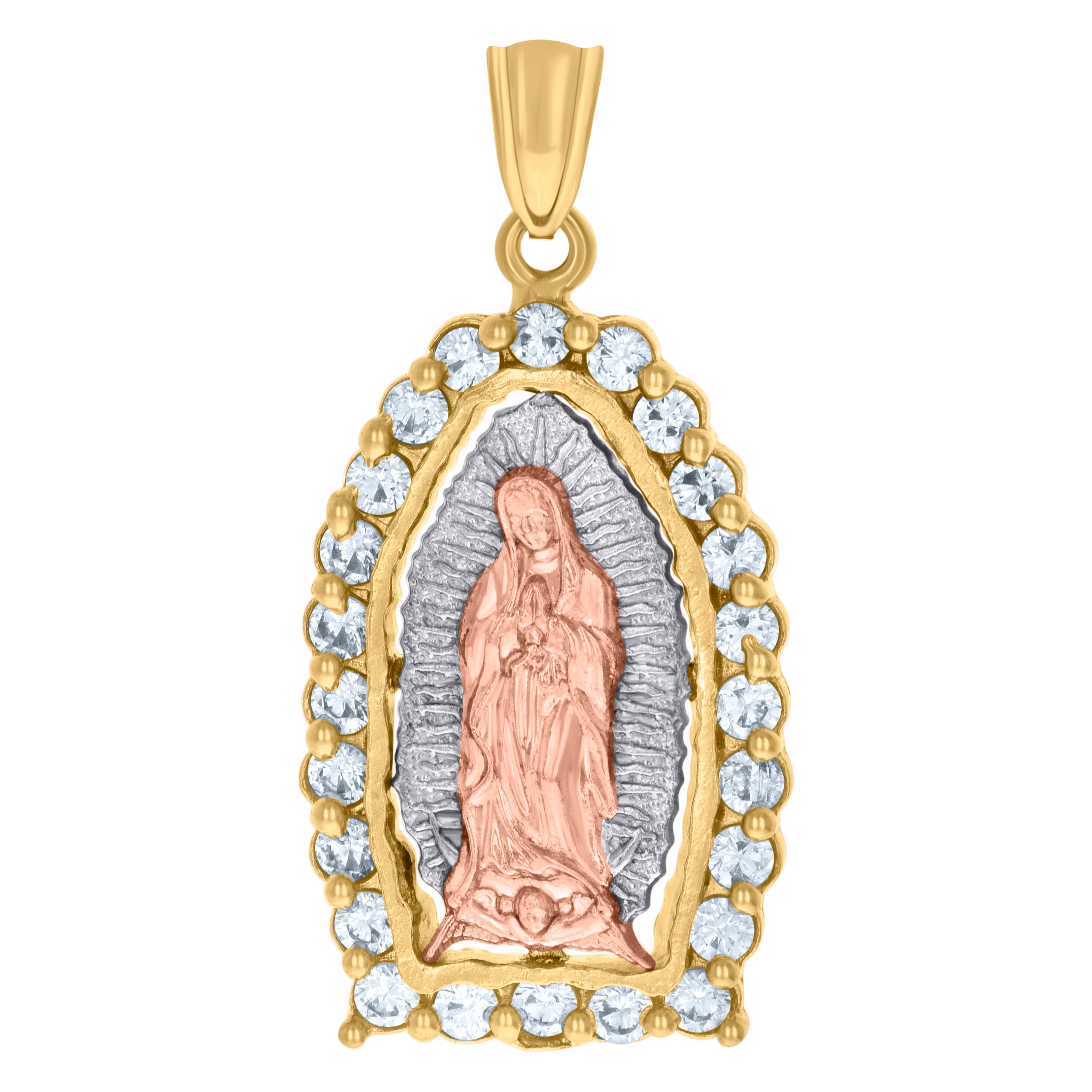 10kt Tri-Color Gold Womens Cubic-Zirconia Guadalupe Religious Charm Pendant