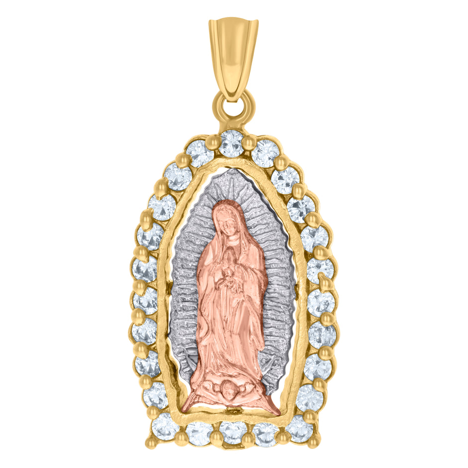 10kt Tri-Color Gold Womens Cubic-Zirconia Guadalupe Religious Charm Pendant