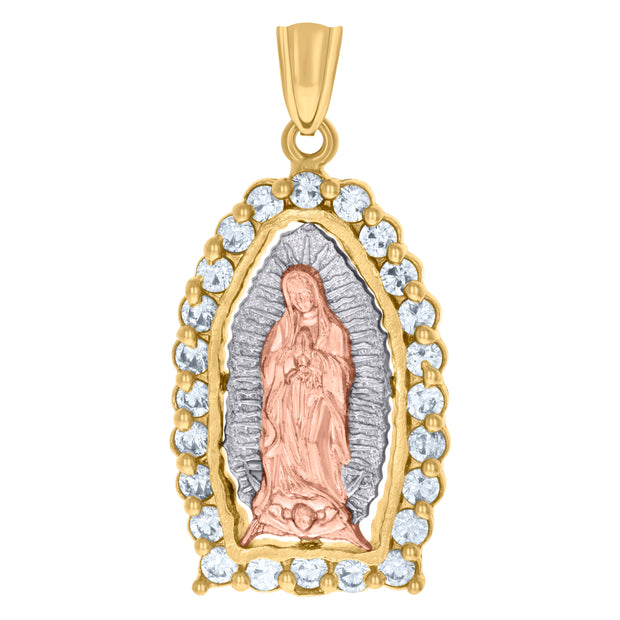 10kt Tri-Color Gold Womens Cubic-Zirconia Guadalupe Religious Charm Pendant
