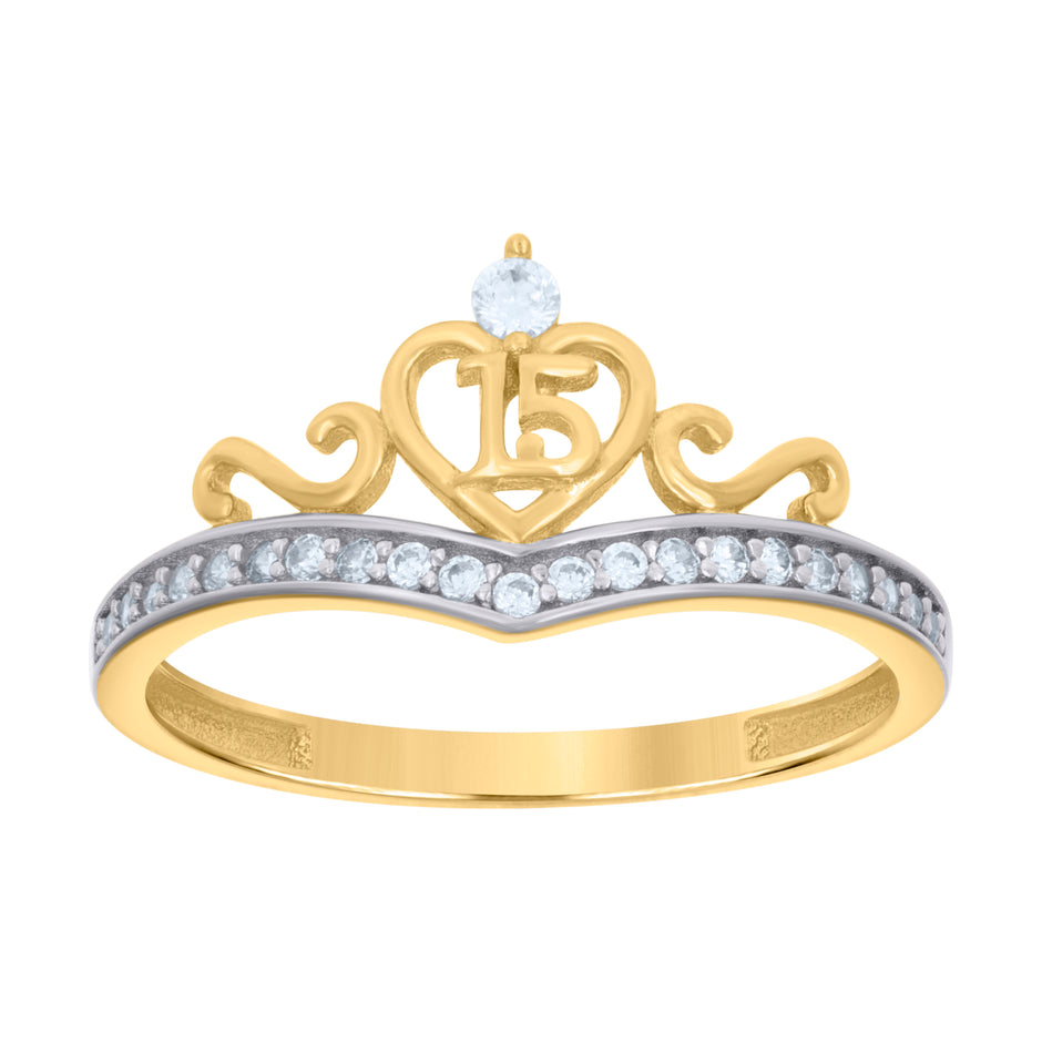 14kt Two-tone Gold Womens Cubic-Zirconia 15 Quinceanera Ring 