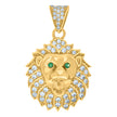 10kt Yellow Gold Mens Green White Cubic-Zirconia Leo/Lion Head Animal Zodiac Sign/Wildlife Charm Pendant