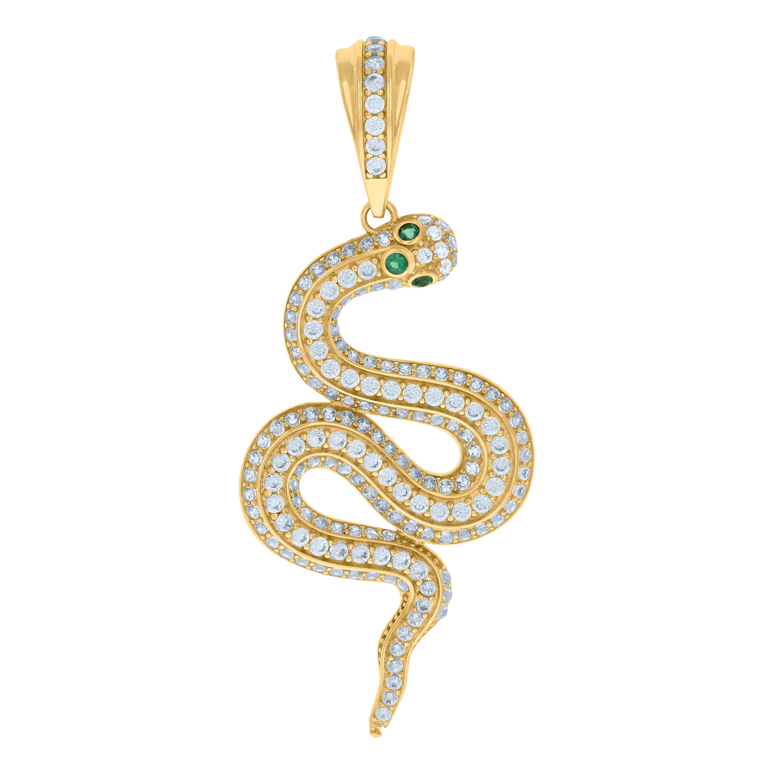 10kt Yellow Gold Mens Green White Cubic-Zirconia Snake Reptiles Wildlife Charm Pendant