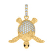 10kt Yellow Gold Womens Black White Cubic-Zirconia Turtle Ocean Charm Pendant