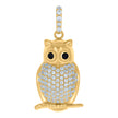 10kt Yellow Gold Unisex Black White Cubic-Zirconia Owl Bird Wildlife Charm Pendant
