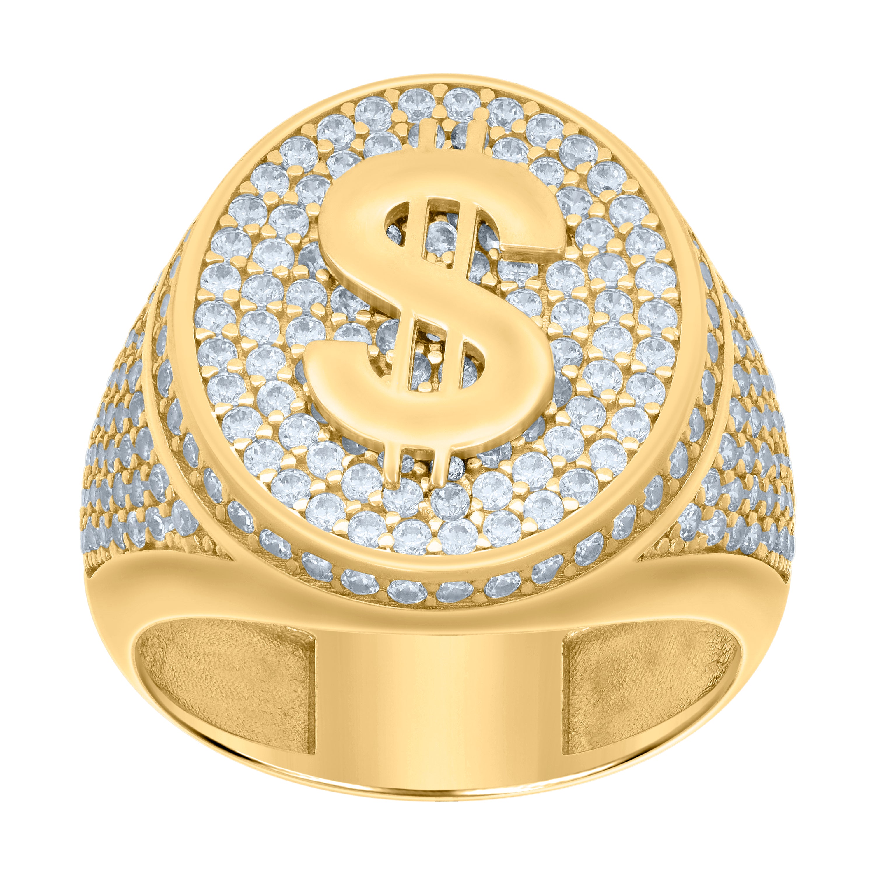 10kt Yellow Gold Mens Cubic-Zirconia Dollar Sign Currency Ring