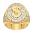 10kt Yellow Gold Mens Cubic-Zirconia Dollar Sign Currency Ring