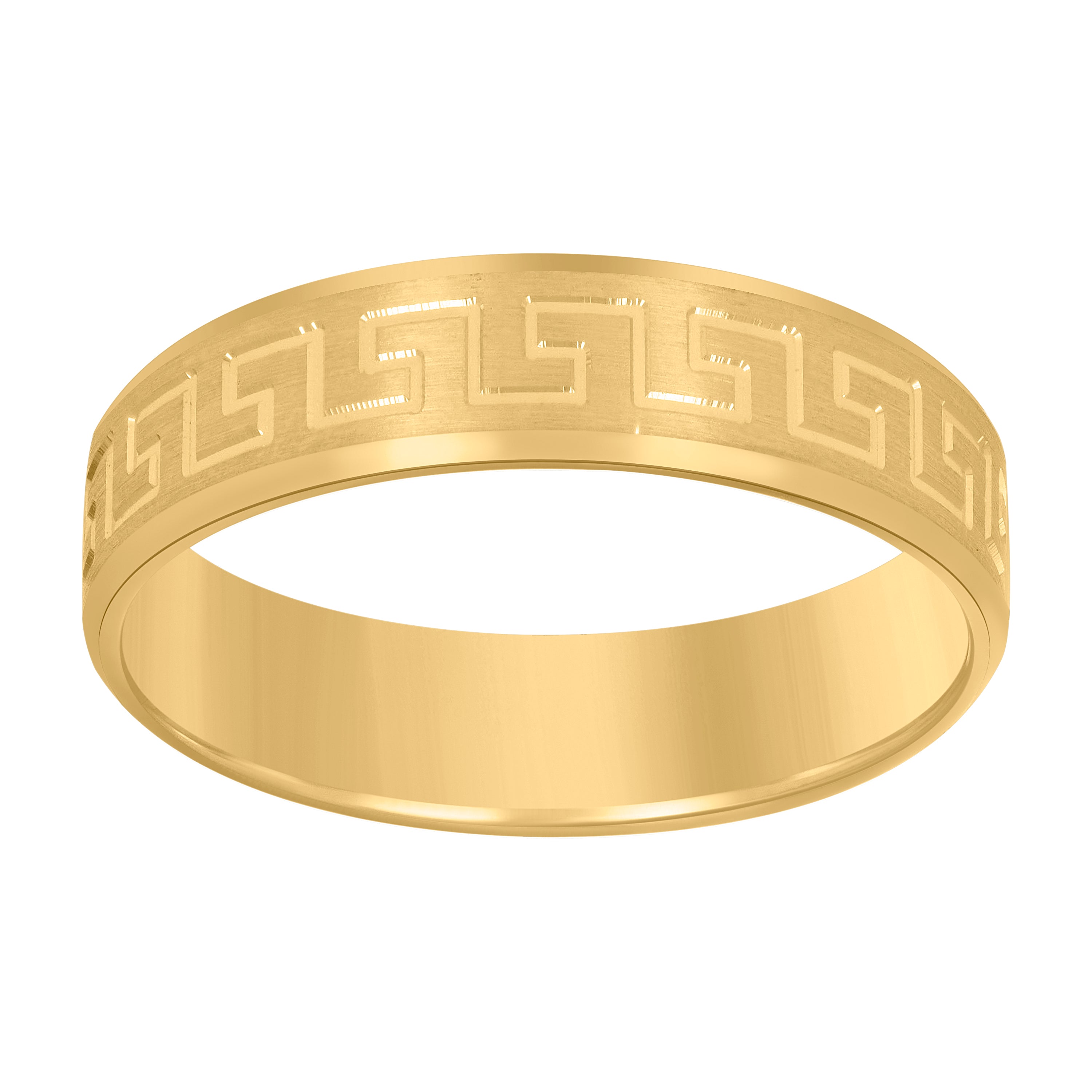 14kt Yellow Gold Mens Greek Key Beveled Edge Wedding Band Ring 6mm Size 13