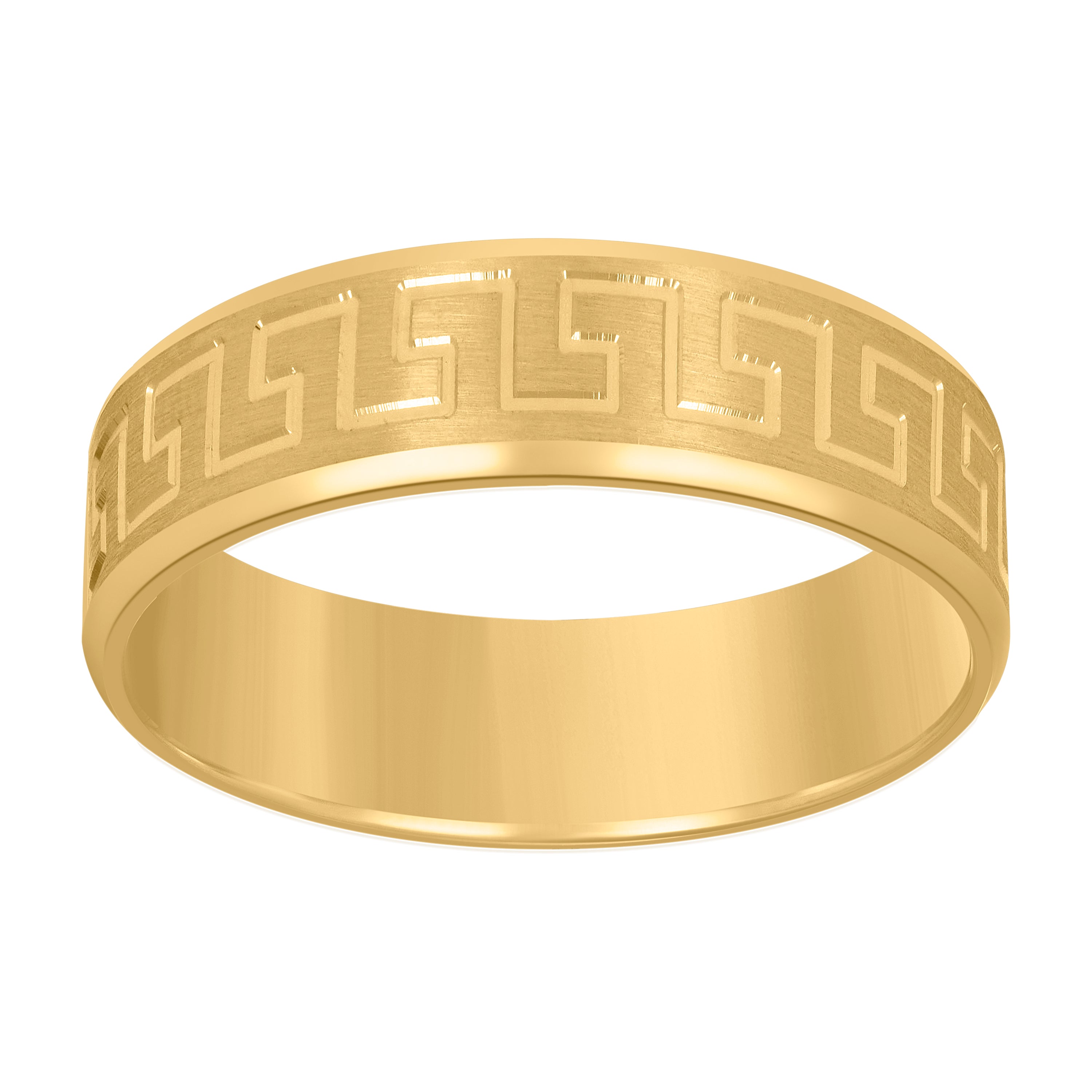 14kt Yellow Gold Mens Greek Key Beveled Edge Wedding Band Ring 7mm Size 13 - SLV-120503