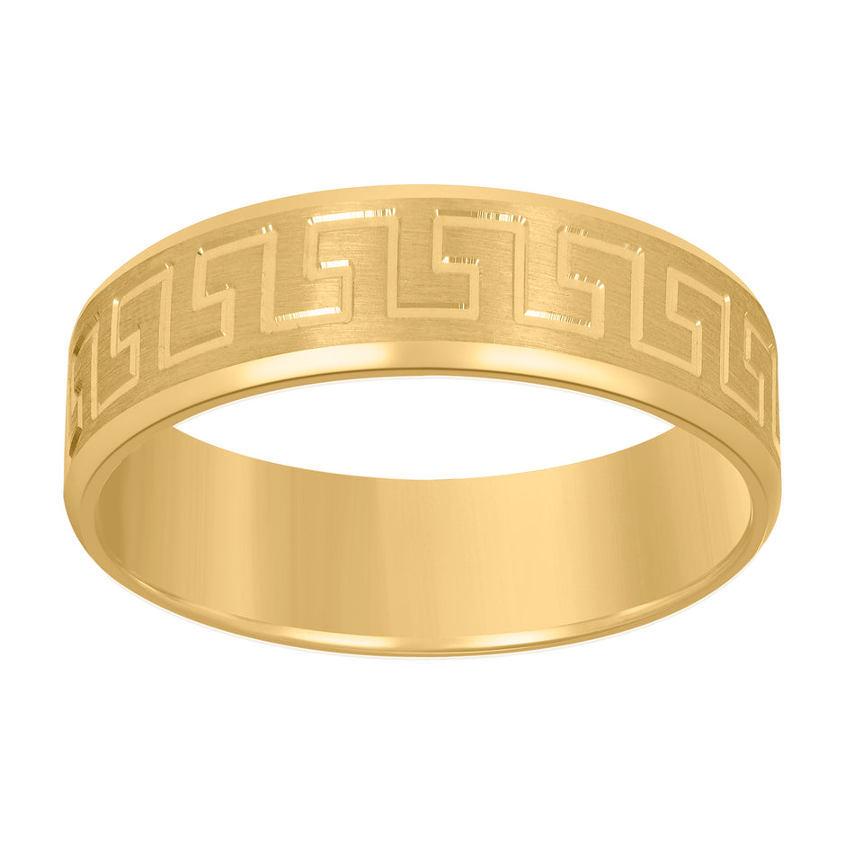 14kt Yellow Gold Mens Greek Key Beveled Edge Wedding Band Ring 7mm Size 13 - SLV-120503