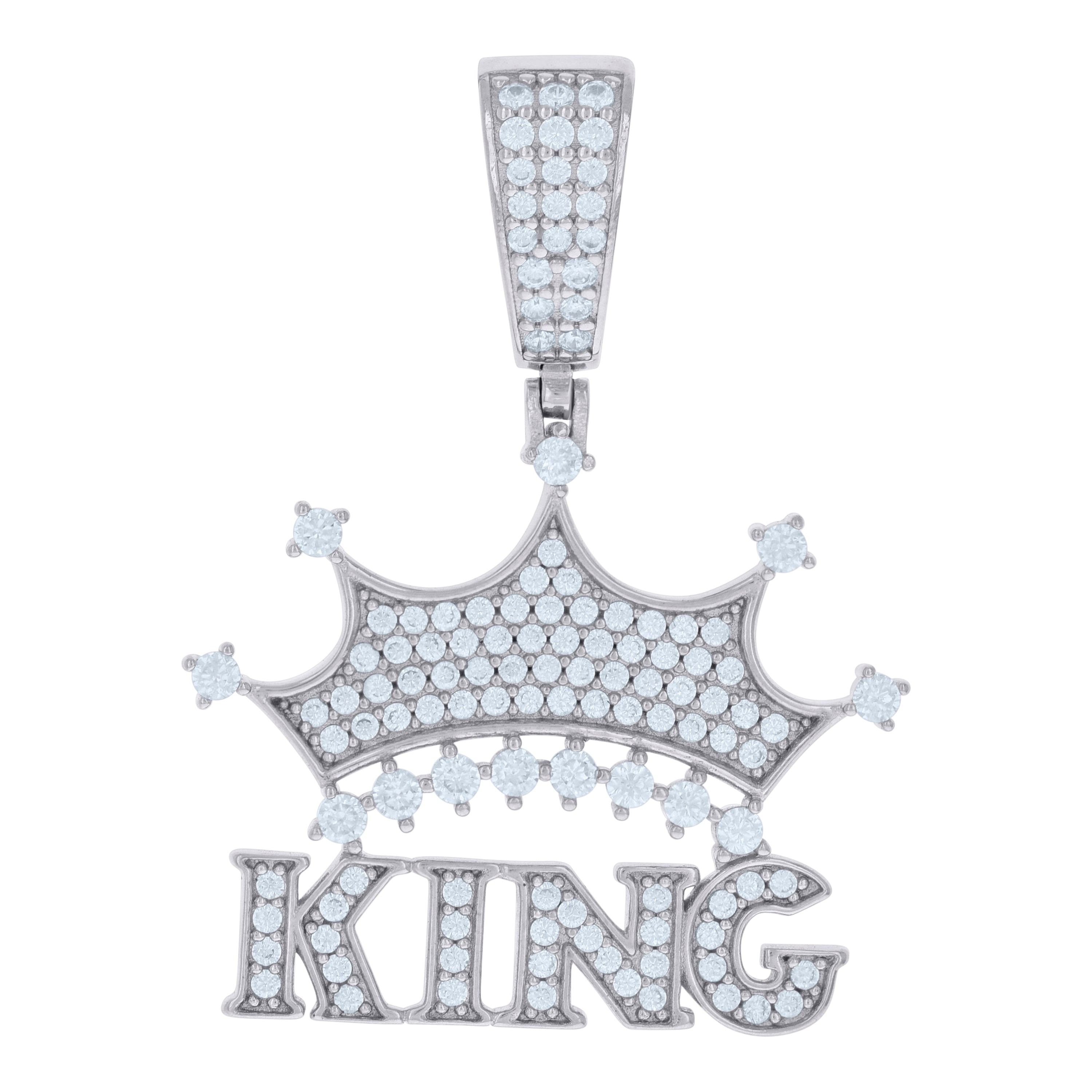 925 Sterling Silver Mens Cubic-Zirconia KING Fashion Charm Pendant