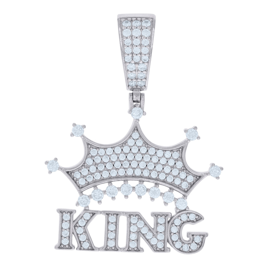 925 Sterling Silver Mens Cubic-Zirconia KING Fashion Charm Pendant