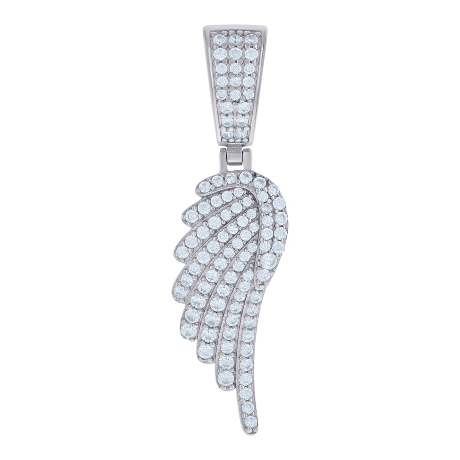925 Sterling Silver Unisex Cubic-Zirconia Angle Wing Charm Pendant