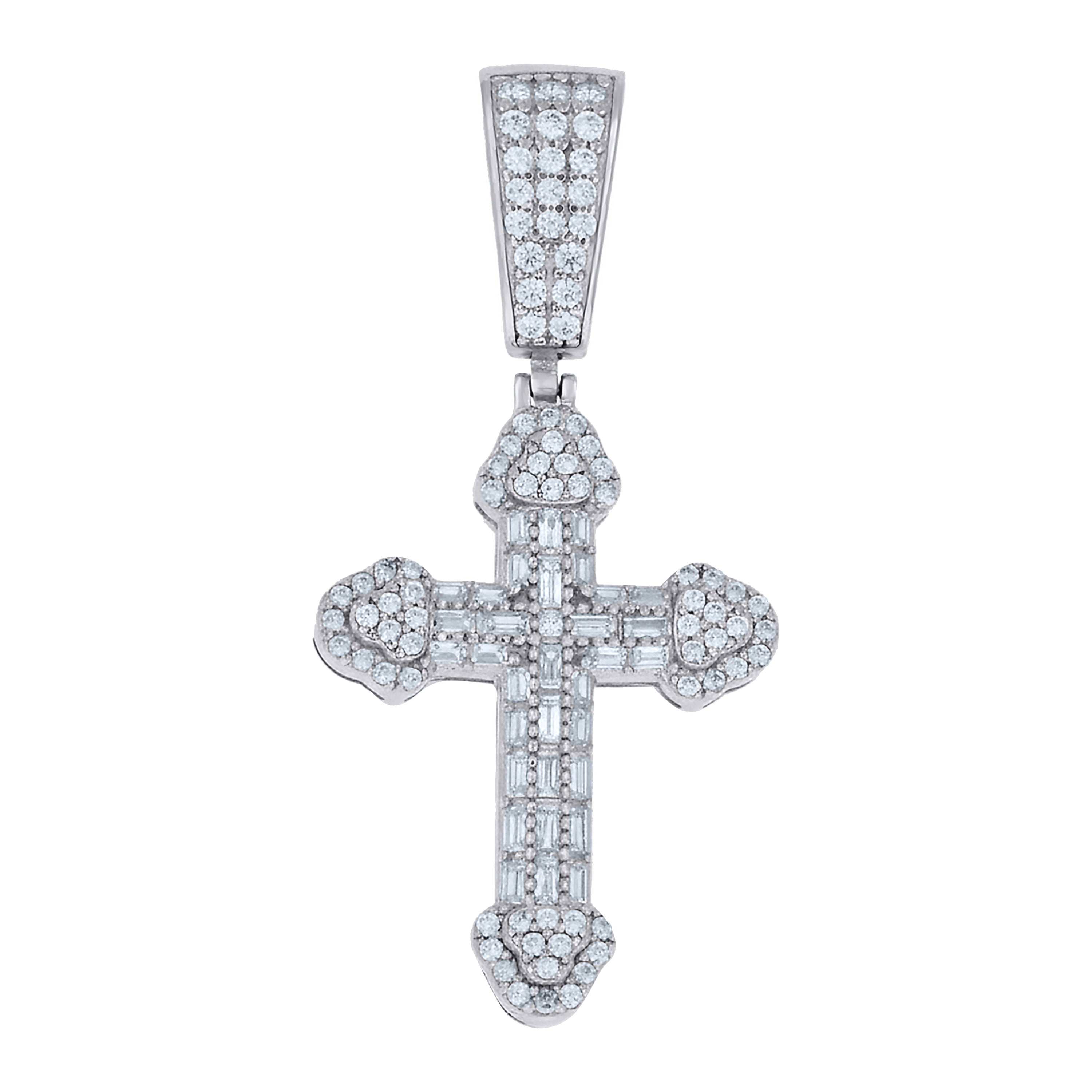 925 Sterling Silver Mens Baguette Round Cubic-Zirconia Cross Religious Charm Pendant