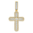 925 Sterling Silver Yellow-tone Mens Baguette Round Cubic-Zirconia Cross Religious Charm Pendant