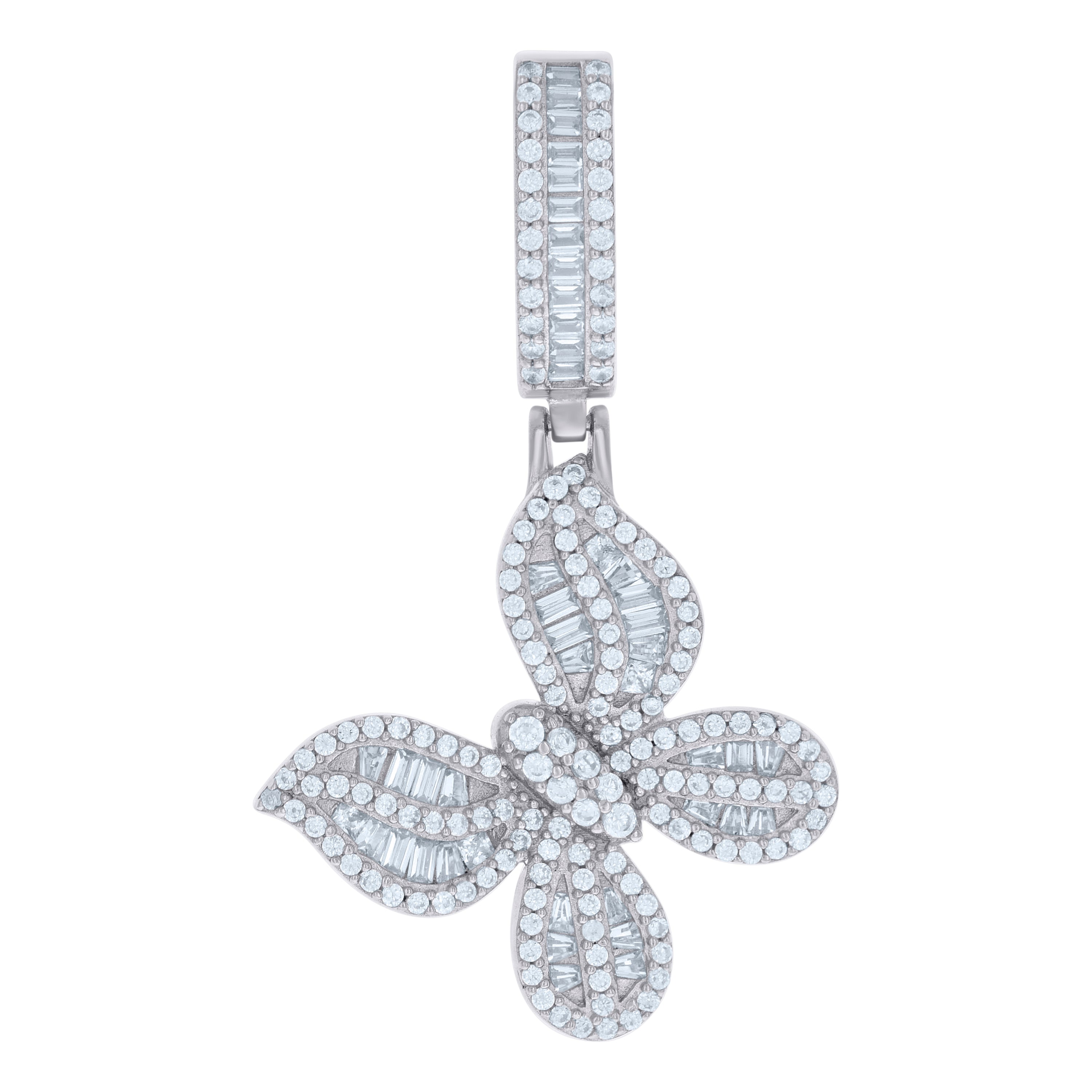 925 Sterling Silver Womens Baguette Round Cubic-Zirconia Butterfly Insect Wildlife Charm Pendant
