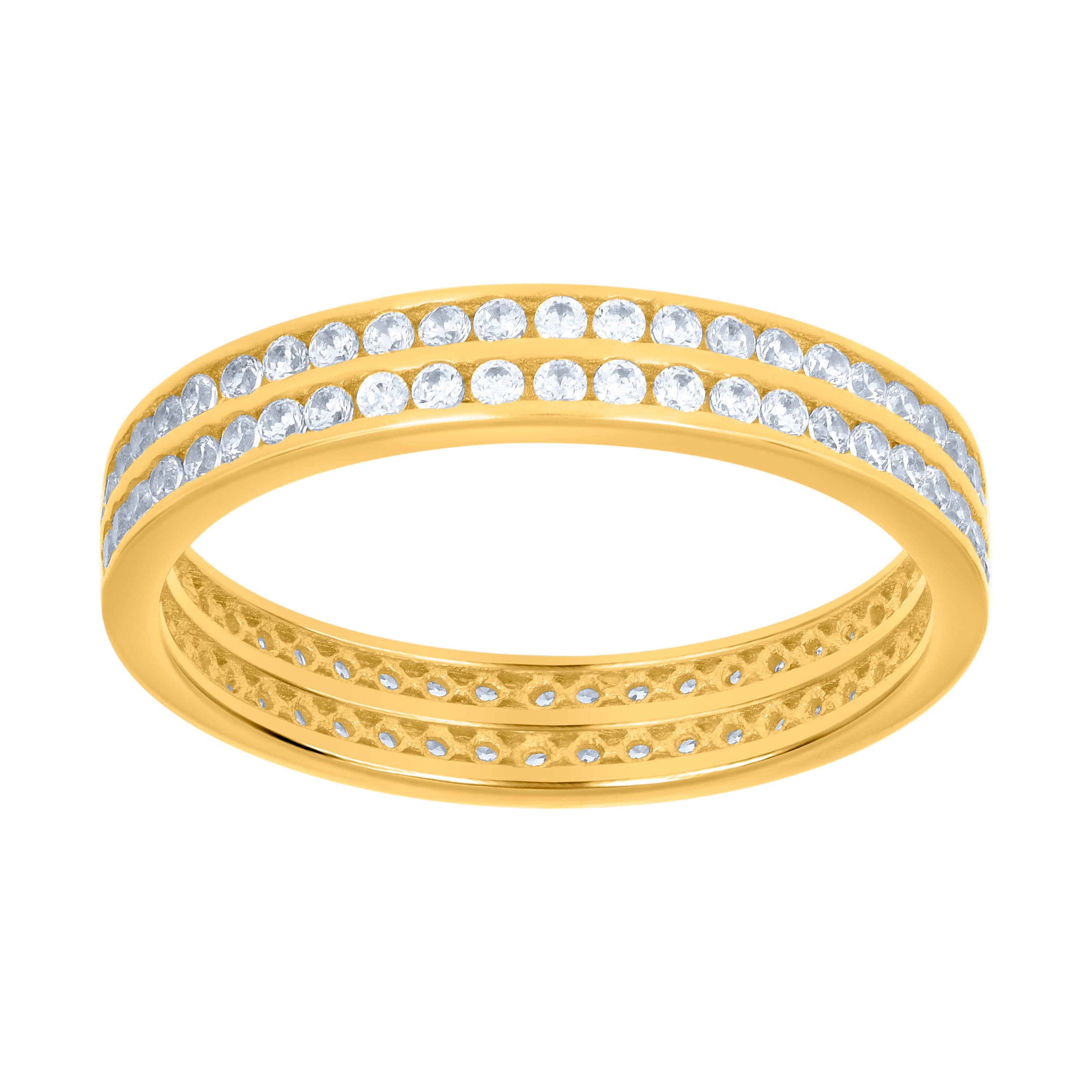 10kt Yellow Gold Womens Cubic-Zirconia Double Row CZ Eternity Band Ring 