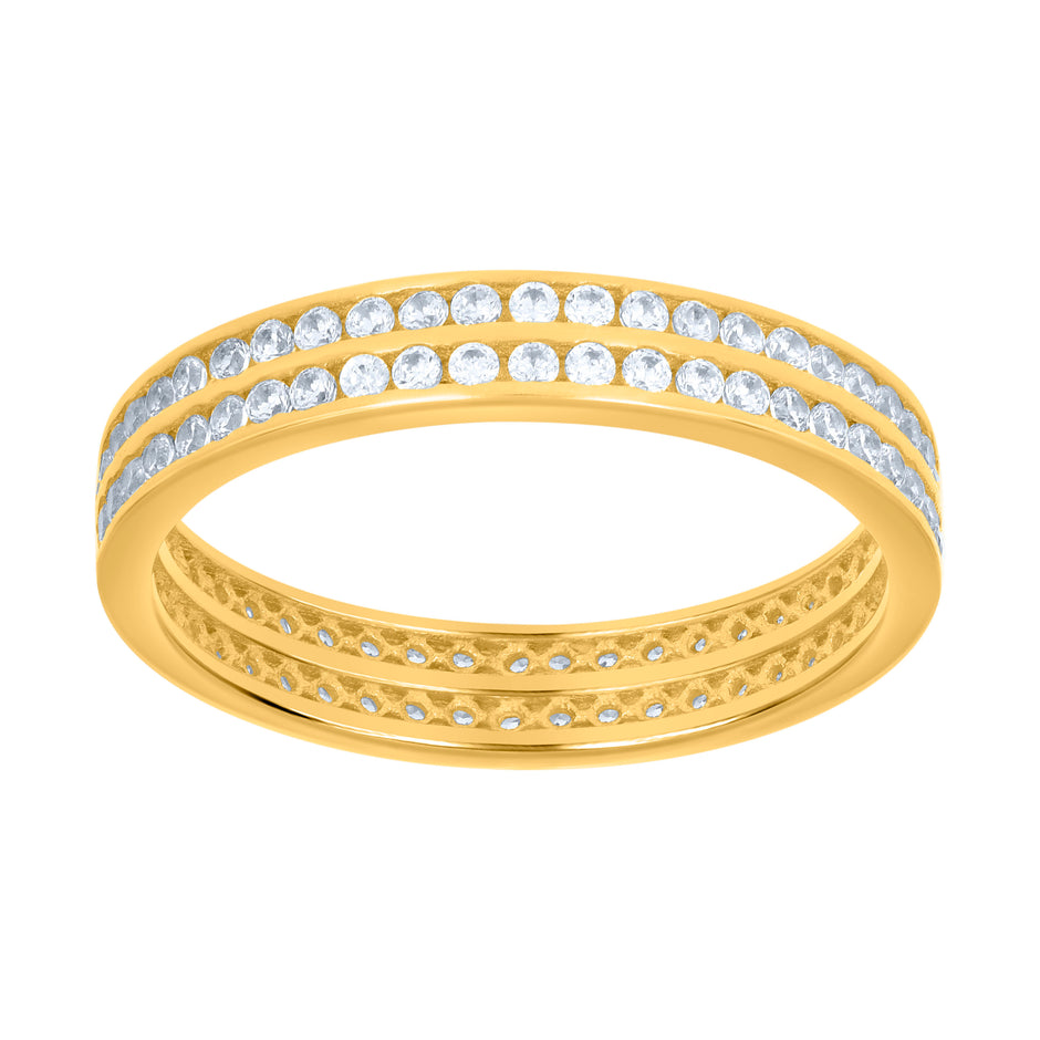10kt Yellow Gold Womens Cubic-Zirconia Double Row CZ Eternity Band Ring 