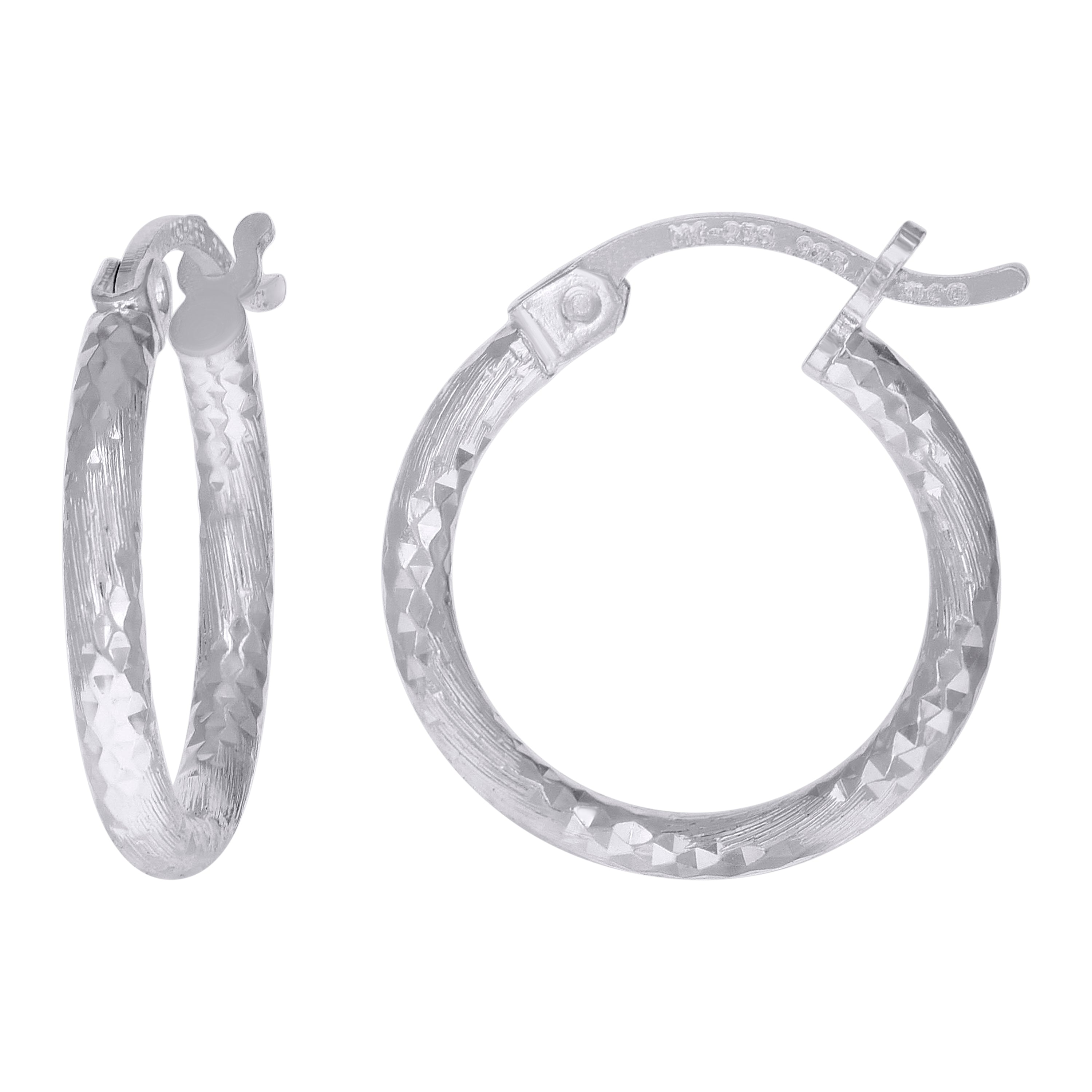 925 Sterling Silver Womens Diamond-cut 2mm x 12mm Hoop Earrings - SLV-120619