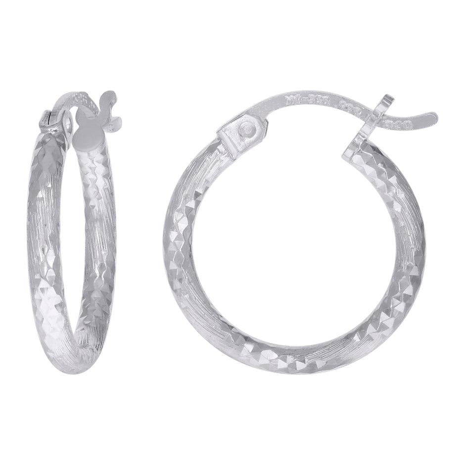 925 Sterling Silver Womens Diamond-cut 2mm x 12mm Hoop Earrings - SLV-120619