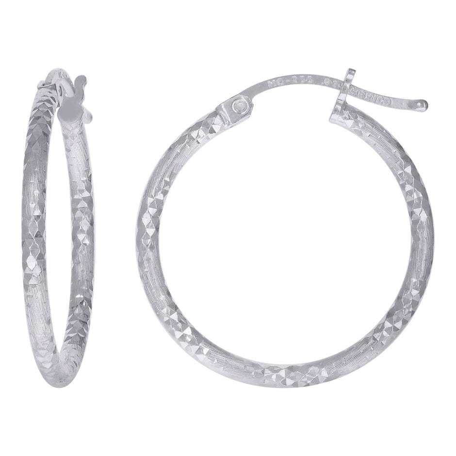 925 Sterling Silver Womens Diamond-cut 2mm x 20mm Hoop Earrings - SLV-120621