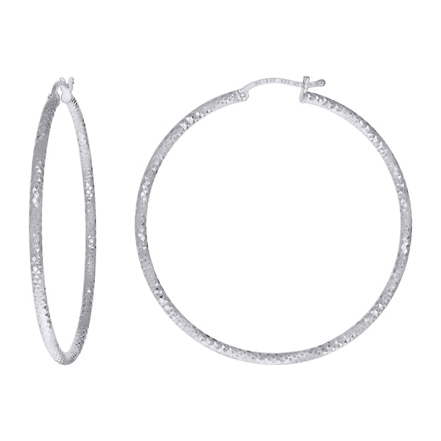 925 Sterling Silver Womens Diamond-cut 2mm x 45mm Hoop Earrings - SLV-120626