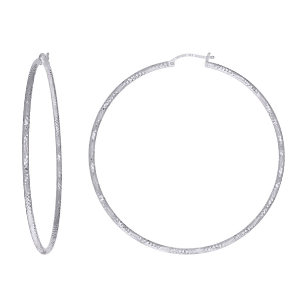 925 Sterling Silver Womens Diamond-cut 2mm x 60mm Hoop Earrings - SLV-120629
