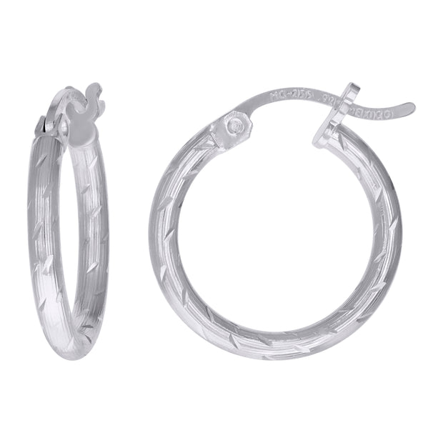 925 Sterling Silver Womens Diamond-cut 2mm x 12mm Hoop Earrings - SLV-120634