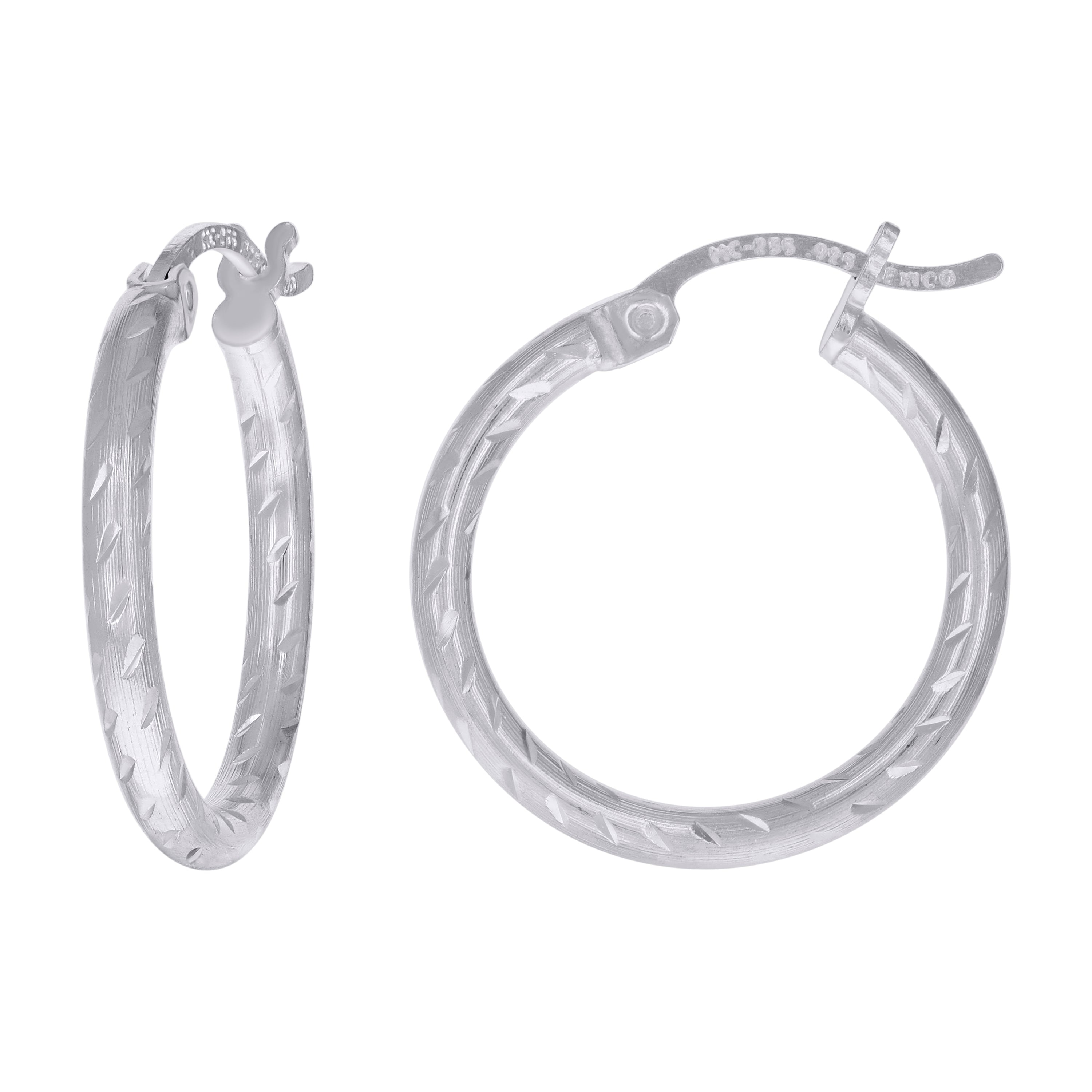 925 Sterling Silver Womens Diamond-cut 2mm x 15mm Hoop Earrings - SLV-120635