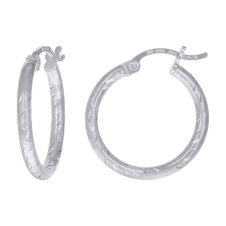 925 Sterling Silver Womens Diamond-cut 2mm x 15mm Hoop Earrings - SLV-120635