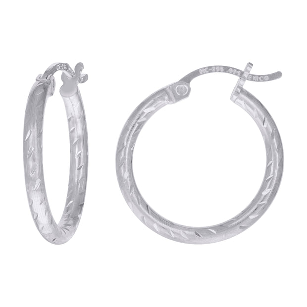 925 Sterling Silver Womens Diamond-cut 2mm x 15mm Hoop Earrings - SLV-120635