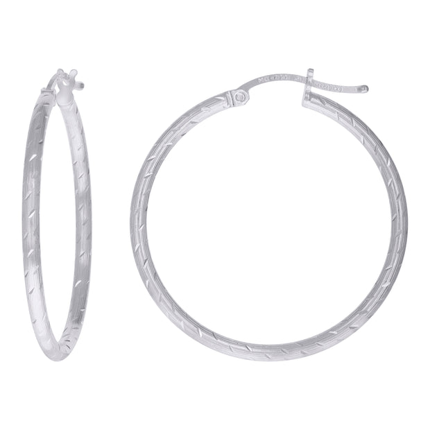925 Sterling Silver Womens Diamond-cut 2mm x 30mm Hoop Earrings - SLV-120638