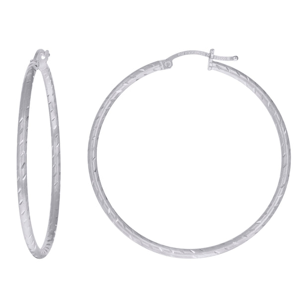 925 Sterling Silver Womens Diamond-cut 2mm x 40mm Hoop Earrings - SLV-120640