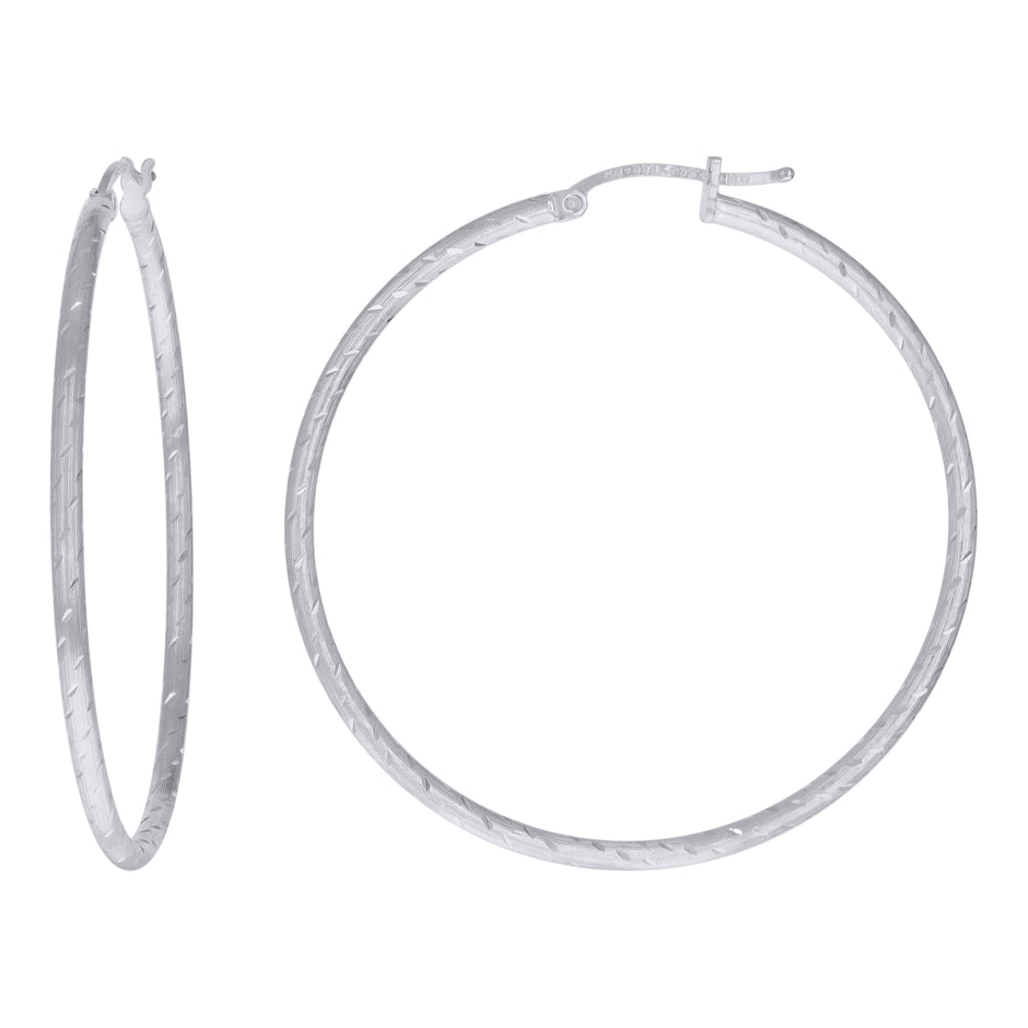 925 Sterling Silver Womens Diamond-cut 2mm x 45mm Hoop Earrings - SLV-120641