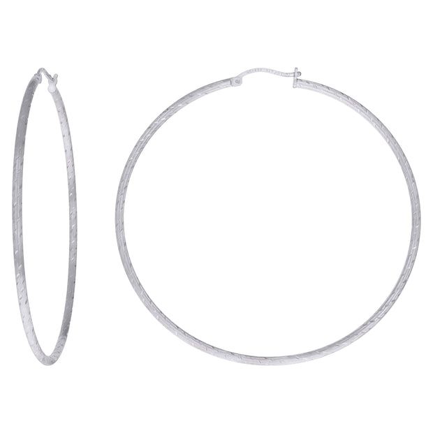 925 Sterling Silver Womens Diamond-cut 2mm x 65mm Hoop Earrings - SLV-120645