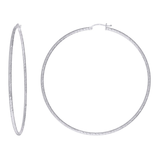 925 Sterling Silver Womens Diamond-cut 2mm x 70mm Hoop Earrings