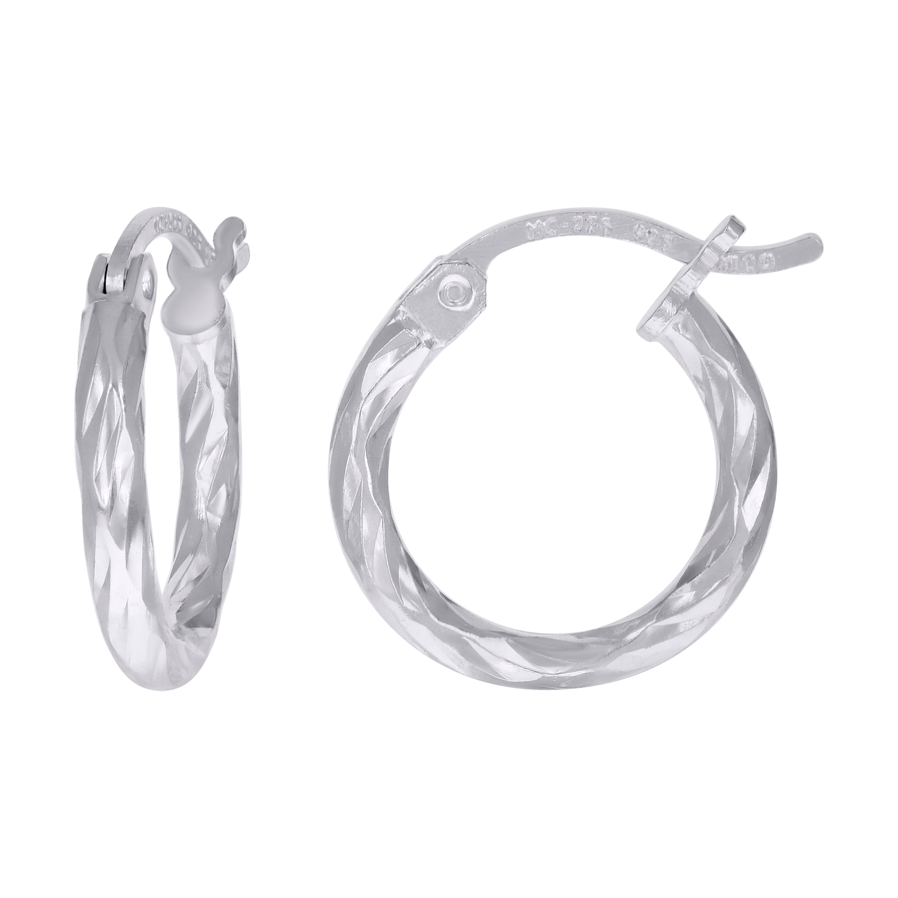 925 Sterling Silver Womens Diamond-cut 2mm x 10mm Hoop Earrings - SLV-120648