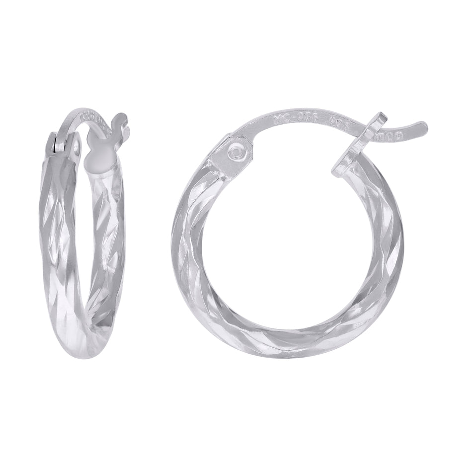 925 Sterling Silver Womens Diamond-cut 2mm x 10mm Hoop Earrings - SLV-120648