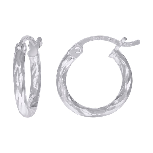 925 Sterling Silver Womens Diamond-cut 2mm x 10mm Hoop Earrings - SLV-120648