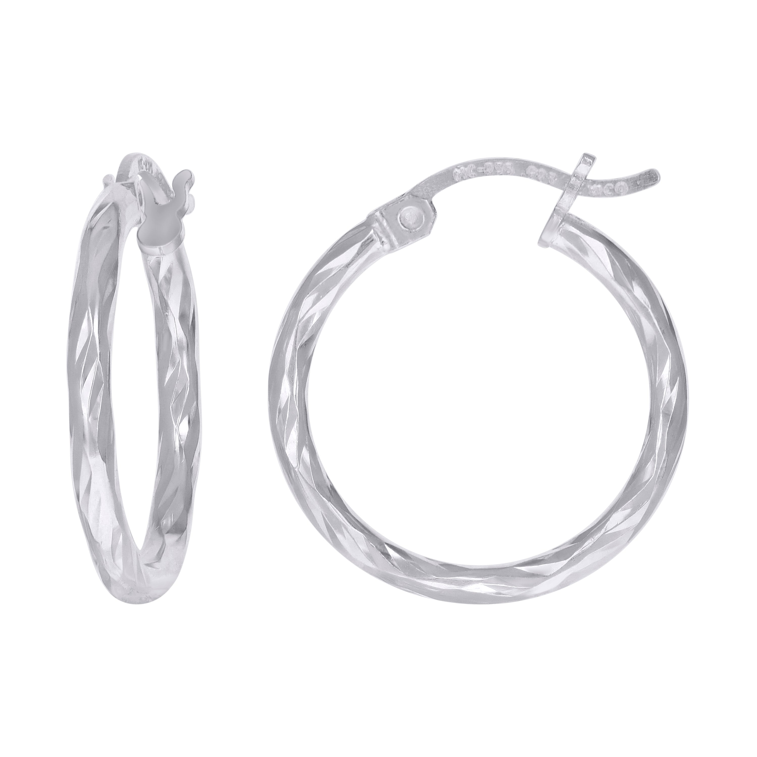 925 Sterling Silver Womens Diamond-cut 2mm x 15mm Hoop Earrings - SLV-120650