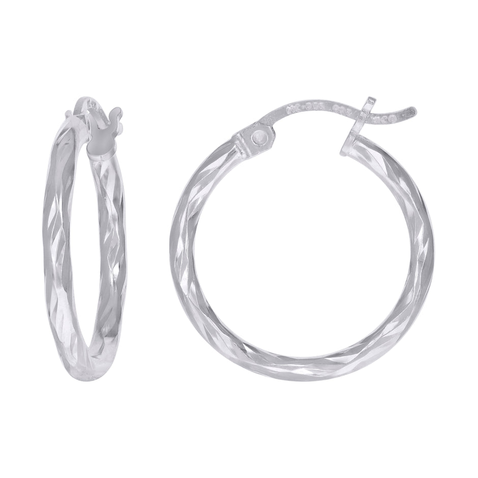 925 Sterling Silver Womens Diamond-cut 2mm x 15mm Hoop Earrings - SLV-120650