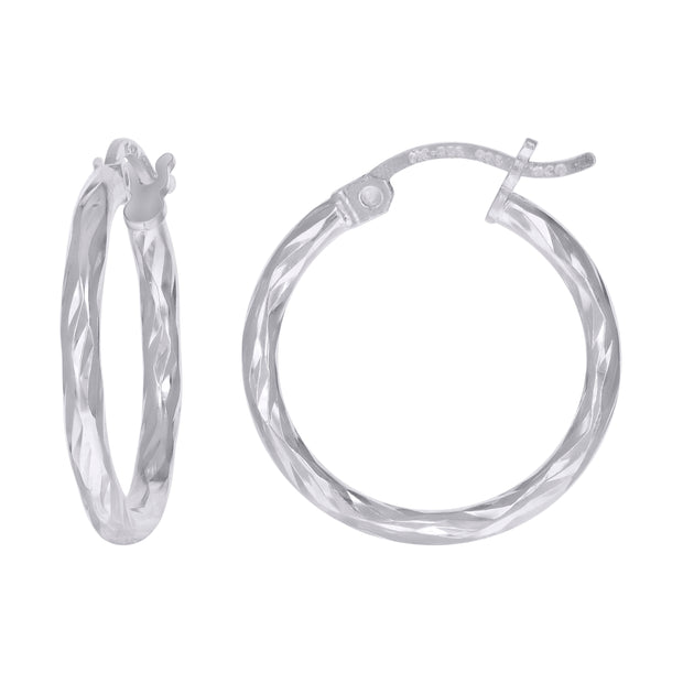 925 Sterling Silver Womens Diamond-cut 2mm x 15mm Hoop Earrings - SLV-120650