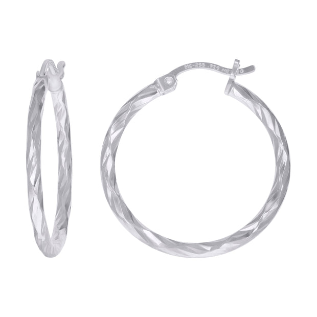 925 Sterling Silver Womens Diamond-cut 2mm x 20mm Hoop Earrings - SLV-120651