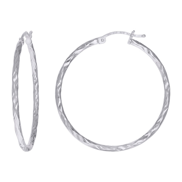 925 Sterling Silver Womens Diamond-cut 2mm x 35mm Hoop Earrings - SLV-120654