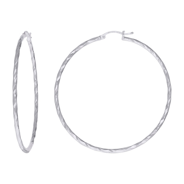 925 Sterling Silver Womens Diamond-cut 2mm x 55mm Hoop Earrings - SLV-120658