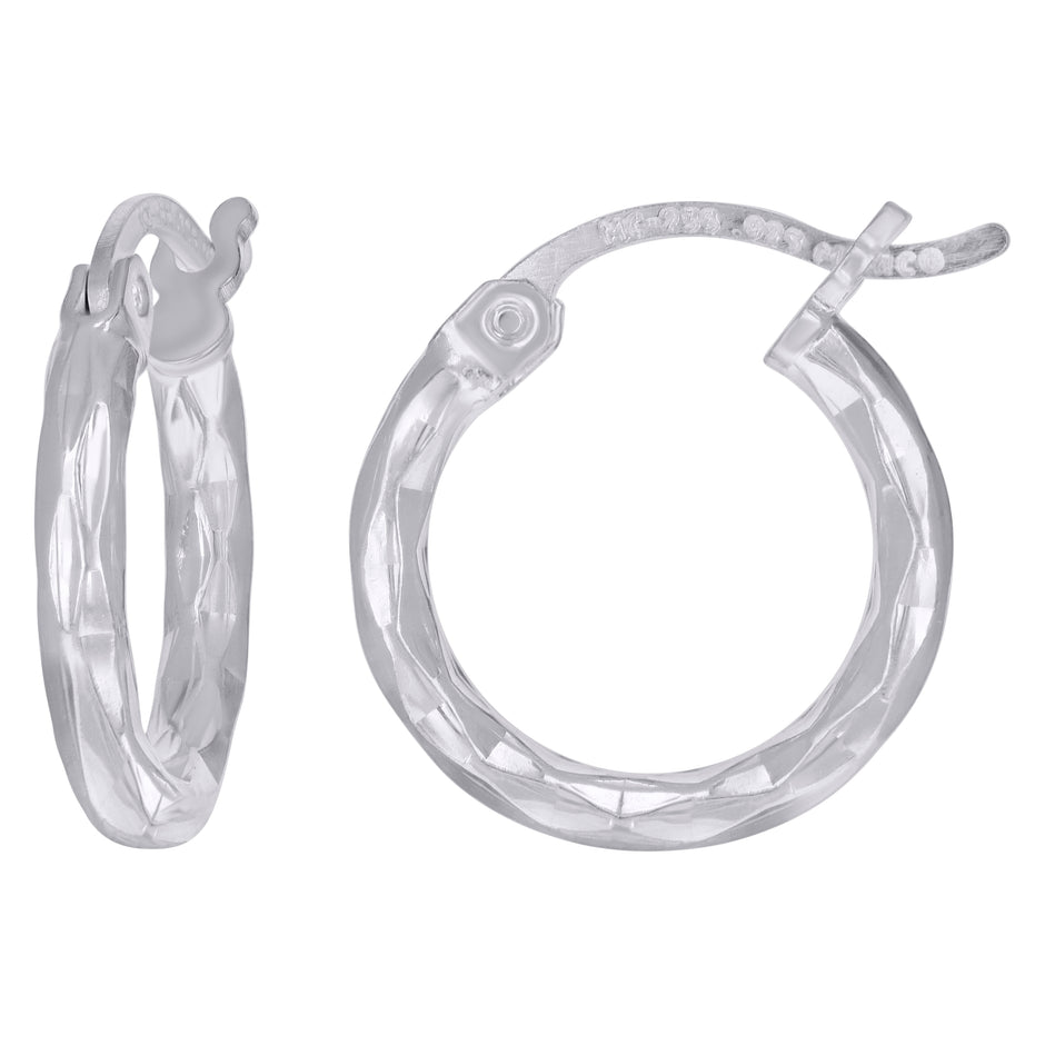 925 Sterling Silver Womens Diamond-cut 2mm x 10mm Hoop Earrings - SLV-120663