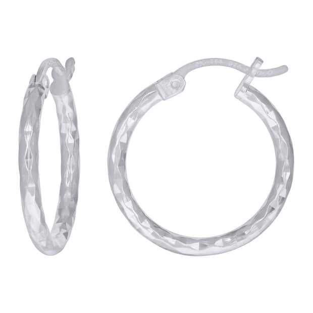 925 Sterling Silver Womens Diamond-cut 2mm x 15mm Hoop Earrings - SLV-120664