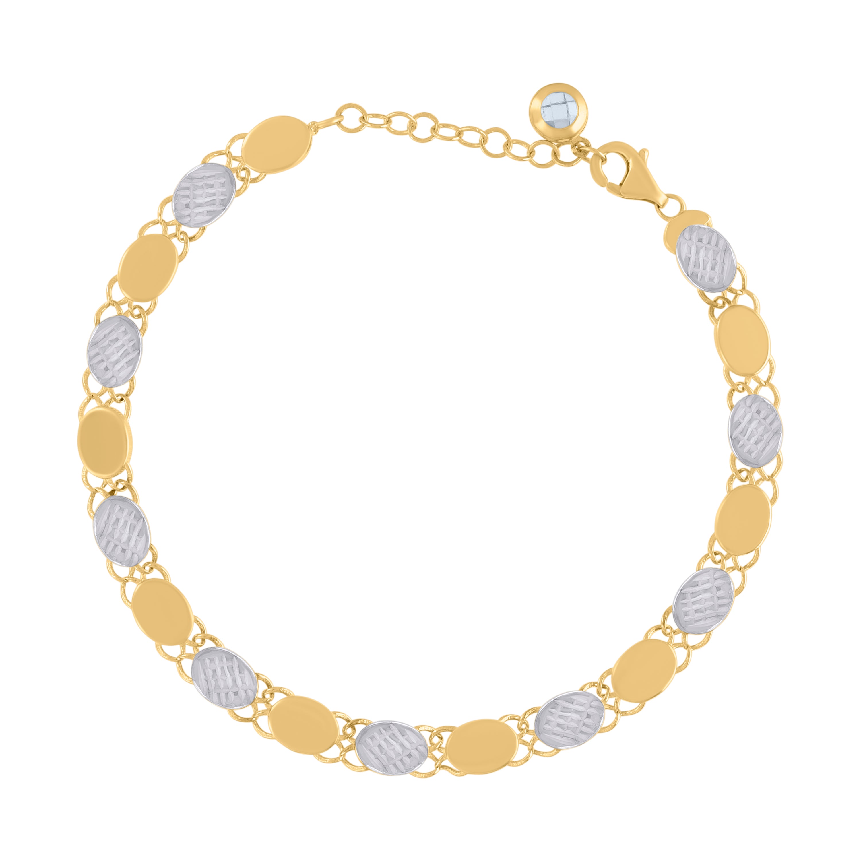 10kt Two-tone Gold Womens Cubic-Zirconia Fashion Link Bracelet Size 8 Inches