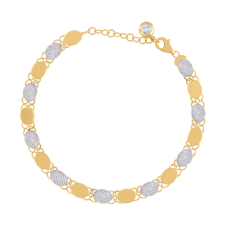10kt Two-tone Gold Womens Cubic-Zirconia Fashion Link Bracelet Size 8 Inches